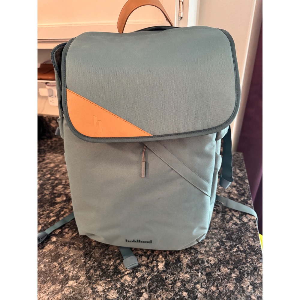 Holdland Everyday Backpack Slate Blue Tan Leather 15" Laptop Bag camera DSLR